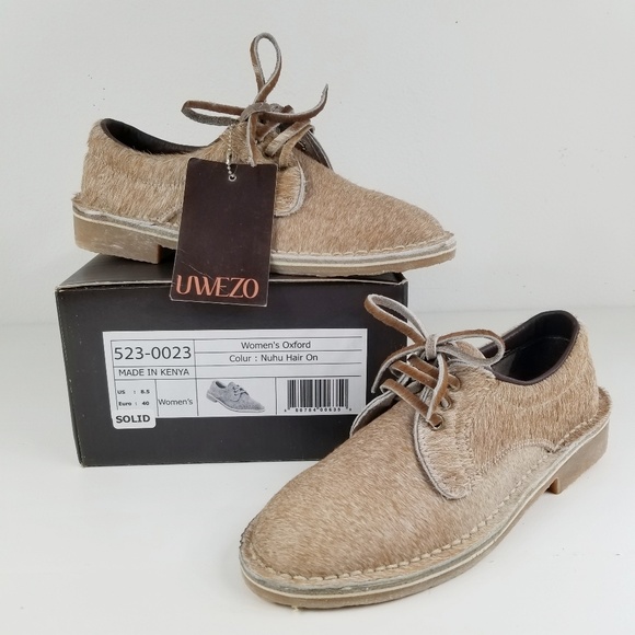 Uwezo African Handmade NuHu Fur Leather Oxford 8.5 - Picture 2 of 8